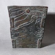 Japanese Meiji -Taisho Bronze Square Vase by Tsuda Shinzui — Mokume Texture7