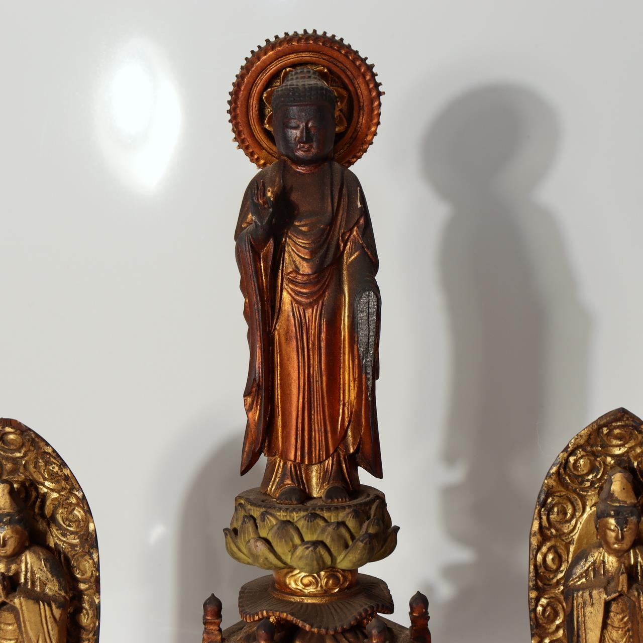 Japanese Vintage Amida Sanzon Buddhist Statue Set 3pc Gilt Wood 28.6cm Zen BT2449