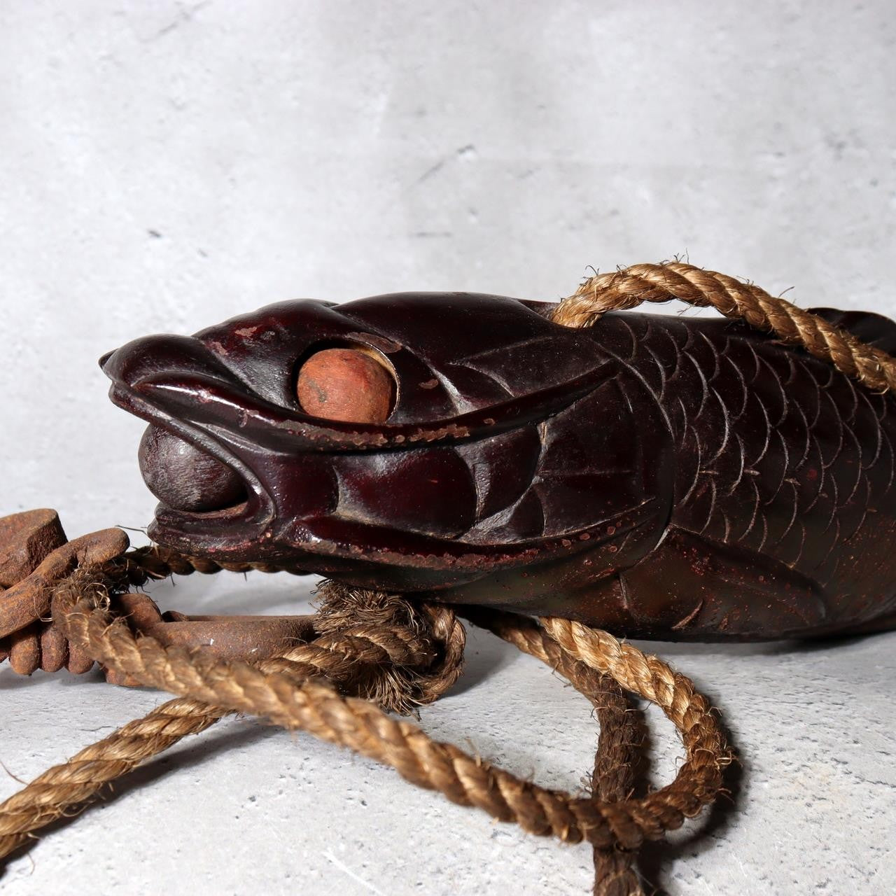 Antique Japanese Jizai-kagi Hearth Hook Slender Eel/Carp Wood Carving Movable11