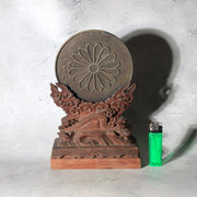 Japanese Antique Shinto Shinkyo Sacred Mirror Wooden Stand Bronze Alloy BOSa672