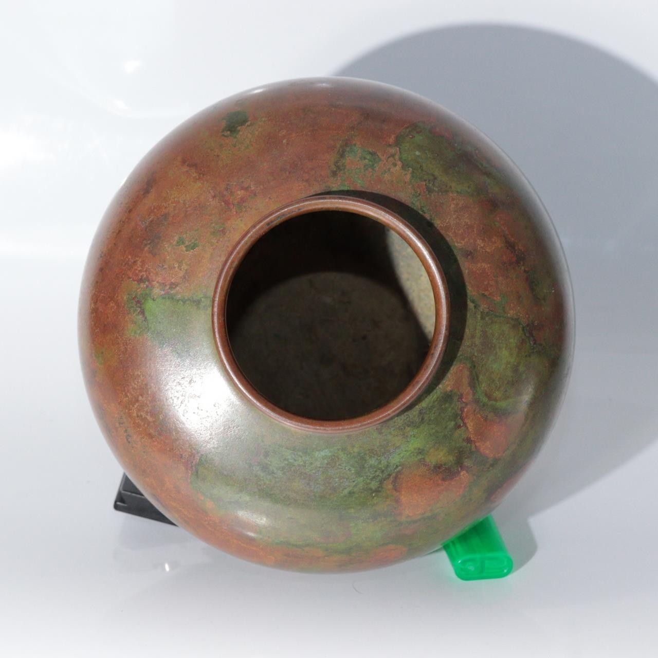 Japanese Vintage Cast Bronze Vase Signed Hosei Mottled Patina Tomobako BV7649