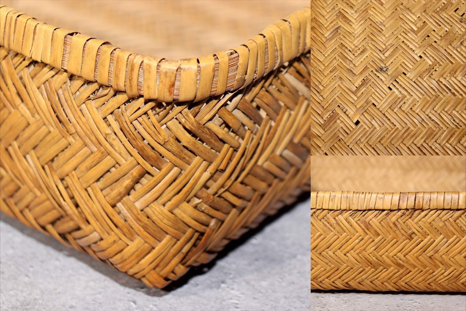 Japanese Vintage Bamboo Basket Box Lidded Storage Organizer Woven Rustic BVO689