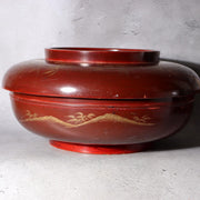 Vintage Japanese Lacquerware Large Lidded Bowl Neko Tora Tiger Bamboo WO6027