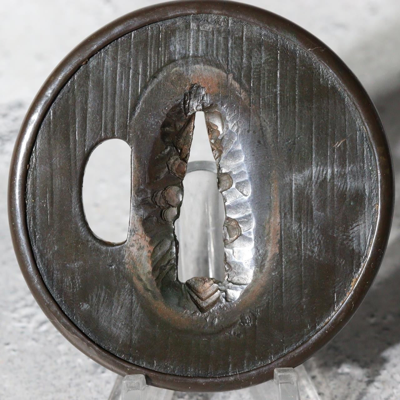 Antique Japanese Samurai Sword Guard Tsuba Fukurin Rim Ko-Kinko Style STO880
