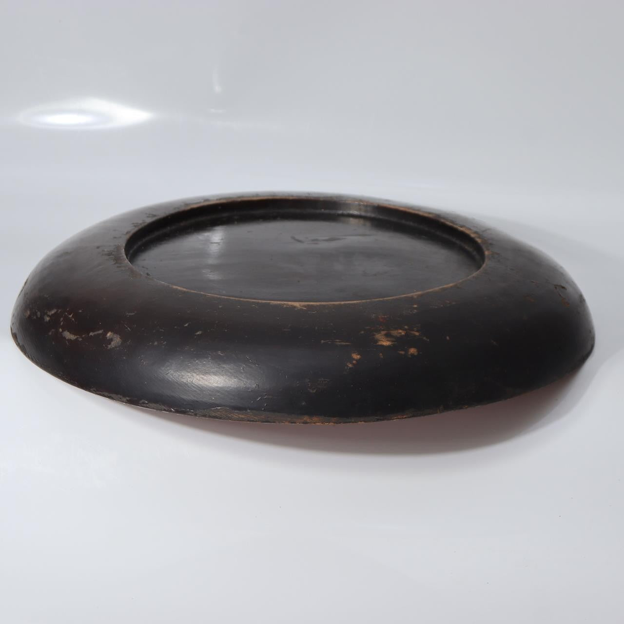 Antique Japanese Aizu Lacquer Round Oval Wooden Serving Tray Warped WO6088