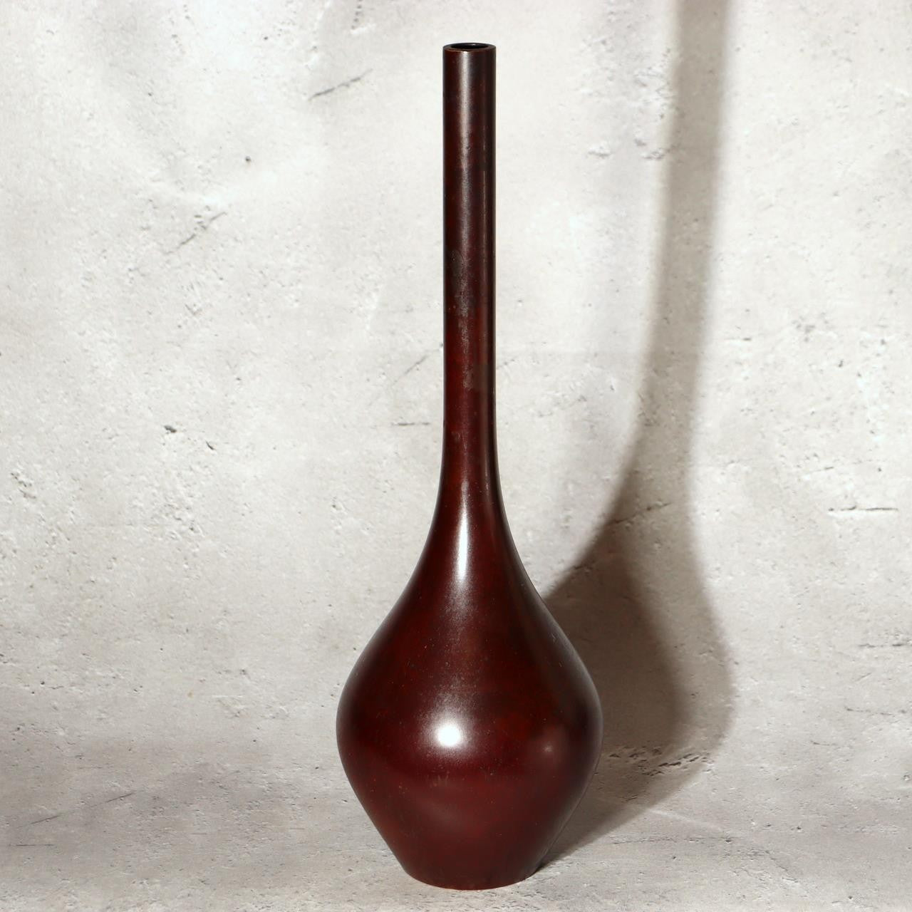Vintage Japanese Bronze Bud Vase Long Neck Reddish Brown Patina Ikebana Zen BV720