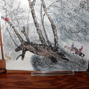 1993 Chinese Unmounted Ink Painting Makuri Snow Scene Willow Horse Riders8
