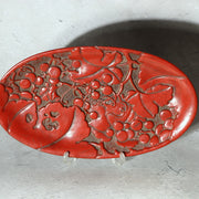Japanese Vintage Carved Wood Lacquer Tray Tsuishu Red Grapes Design Small WO5121