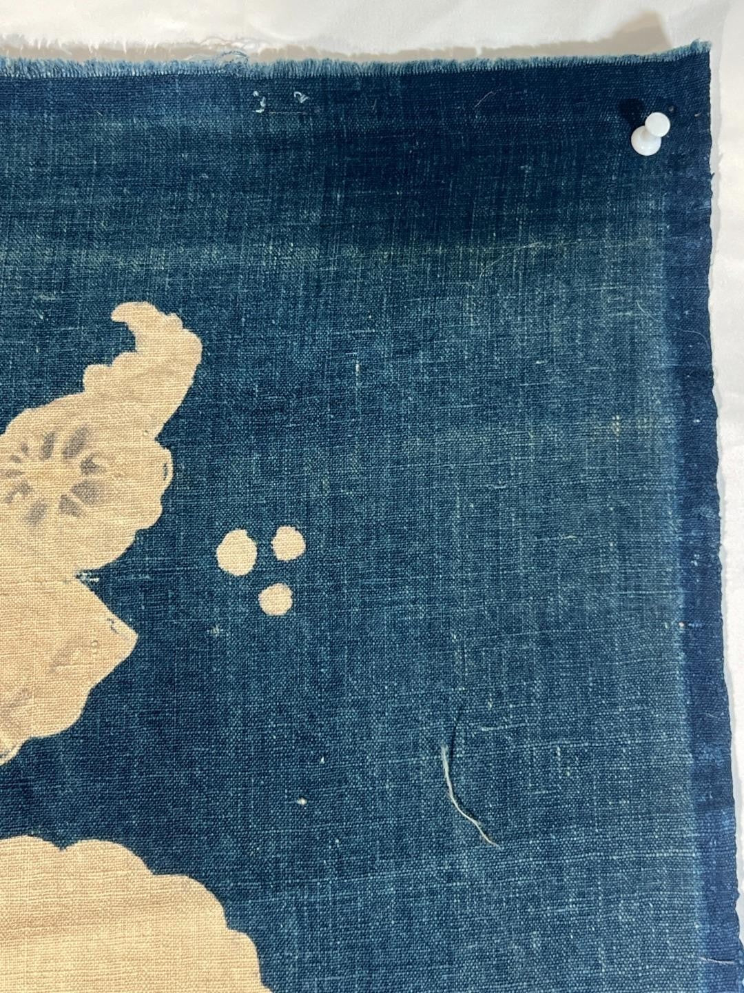 Antique Japanese Kofu Indigo Tsutsugaki Fabric Kaioke Shell Motif 145cm12