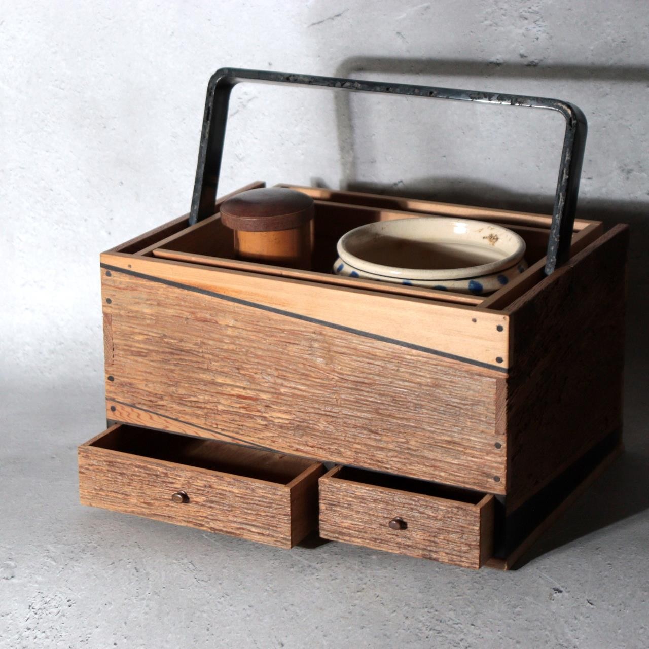 Japanese Wooden Tabako-bon Smoking Set Taimadera Temple Reclaimed Wood WO6380