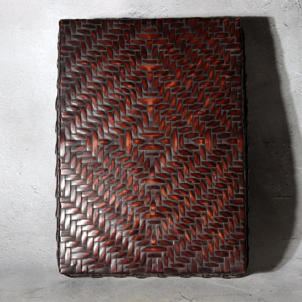 Vintage Japanese Bamboo Woven Rectangular Deep Box Geometric Pattern0