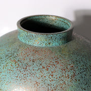 Vintage Japanese Cast Bronze Vase Blue Gold Mottled Patina Tomobako BV78413