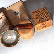 Vintage Japanese Bamboo Lidded Box Hakone Yosegi Chest Lacquer Sake Cup Set11