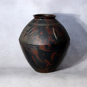 Vintage Japanese Mottled Purple Bronze Vase Signed Beisai Pine Cone Motif0