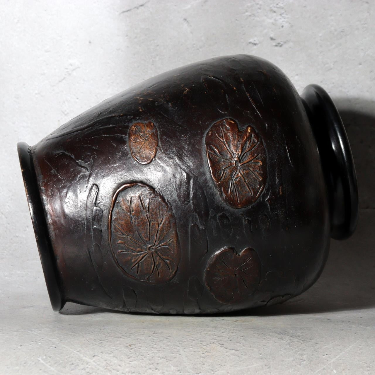 Antique Japanese Takaoka Bronze Vase Hozan Twin Koi Lotus Pond BV774-25