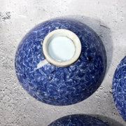 Antique Japanese Imari Rice Bowls Set 4 Inban Transferware Blue Fern Meiji IP1294