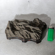 Japanese Suiseki Viewing Stone Mountain Landscape Shape with Wooden Daiza Base2