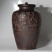 Antique Japanese Cast Iron Tea Jar Vase with Figural Relief and Later-Fitted Lid2
