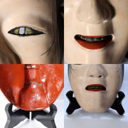 Japanese Carved Wooden Noh Mask Deigan Gold Eyes Signed with Mark Tomobako13