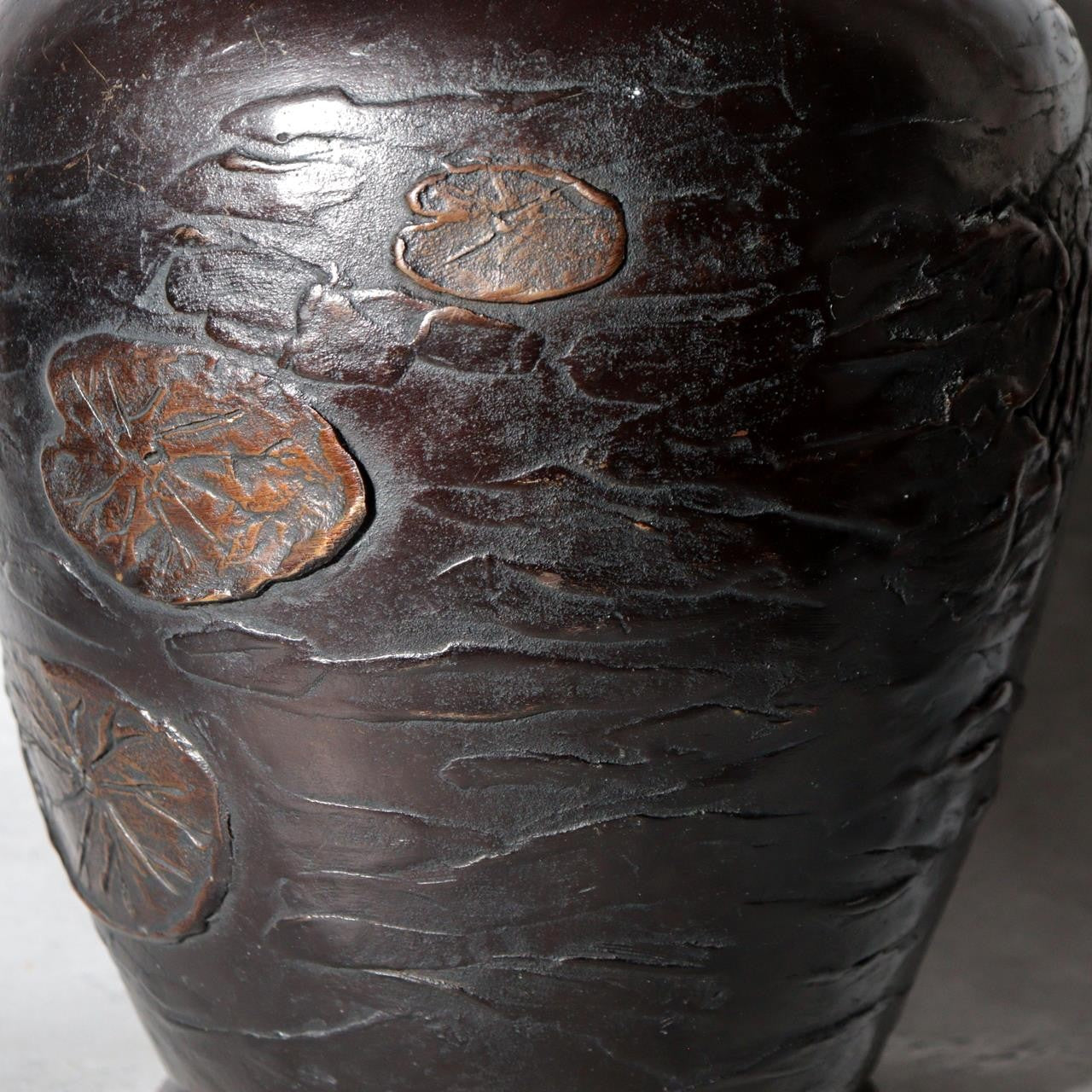 Antique Japanese Takaoka Bronze Vase Hozan Twin Koi Lotus Pond BV774-218