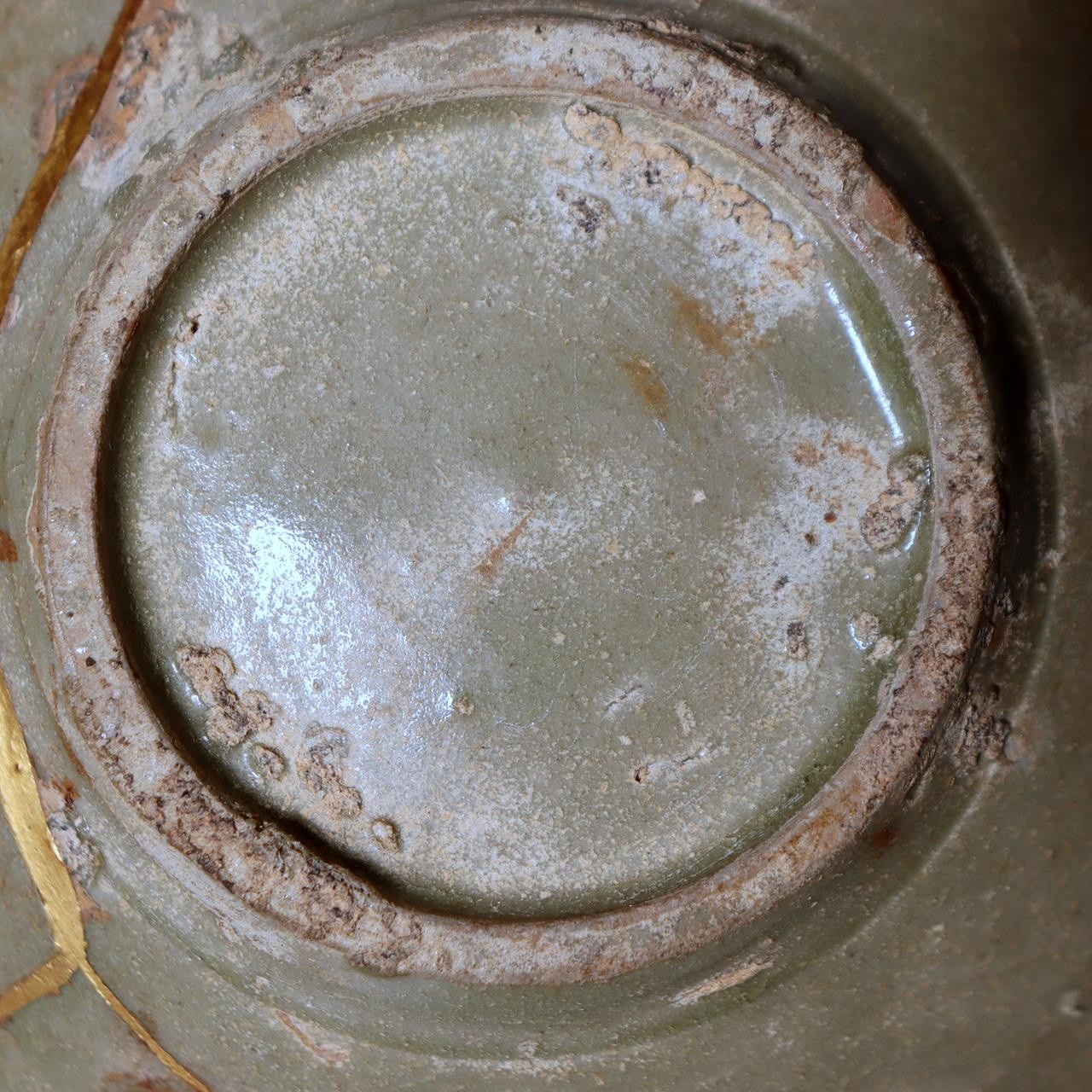 Antique Korean Celadon Bowl Goryeo Joseon Dynasty Gold Kintsugi Repair Box11