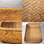 Japanese Vintage Bamboo Basket Box Lidded Storage Organizer Woven Rustic BVO688