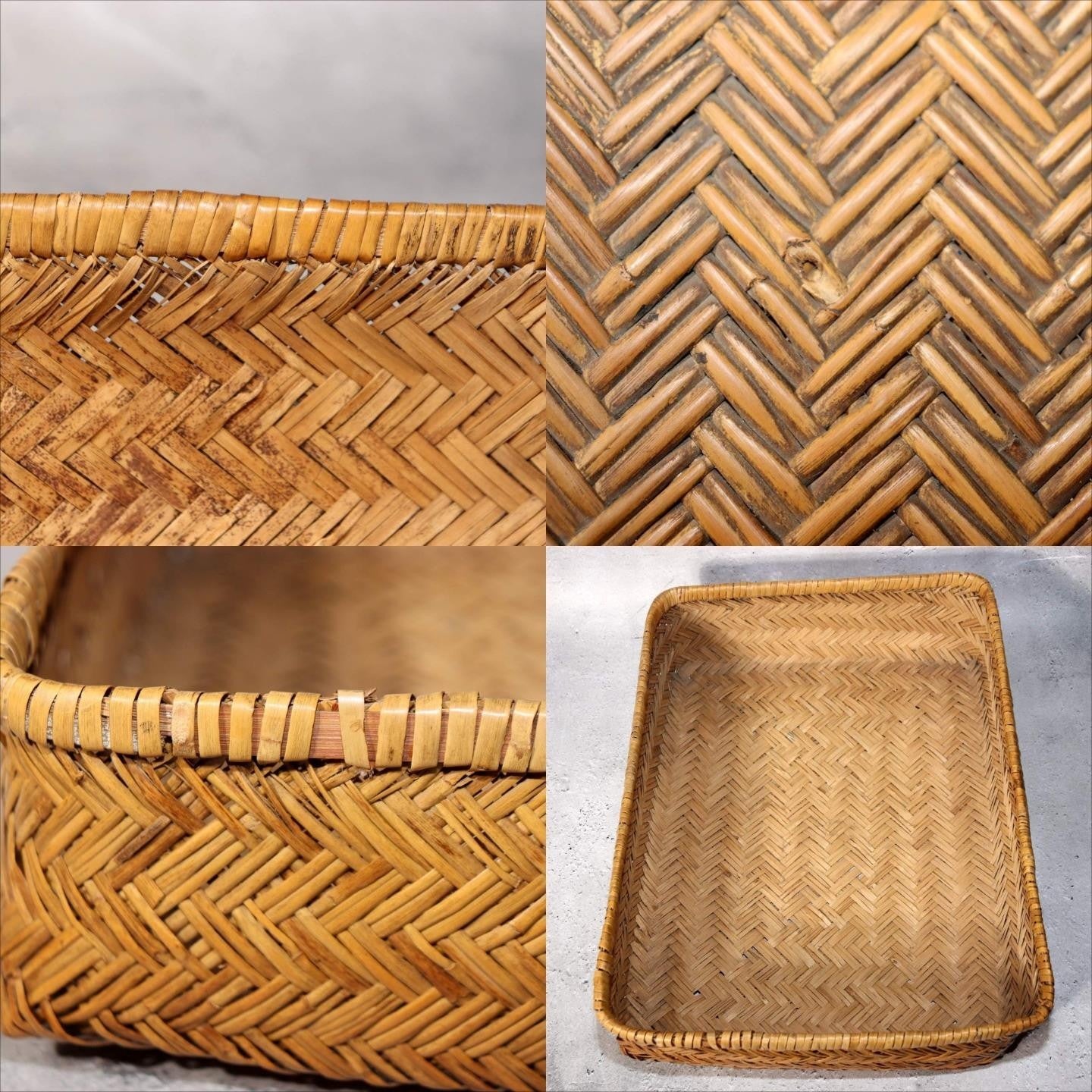 Japanese Vintage Bamboo Basket Box Lidded Storage Organizer Woven Rustic BVO688