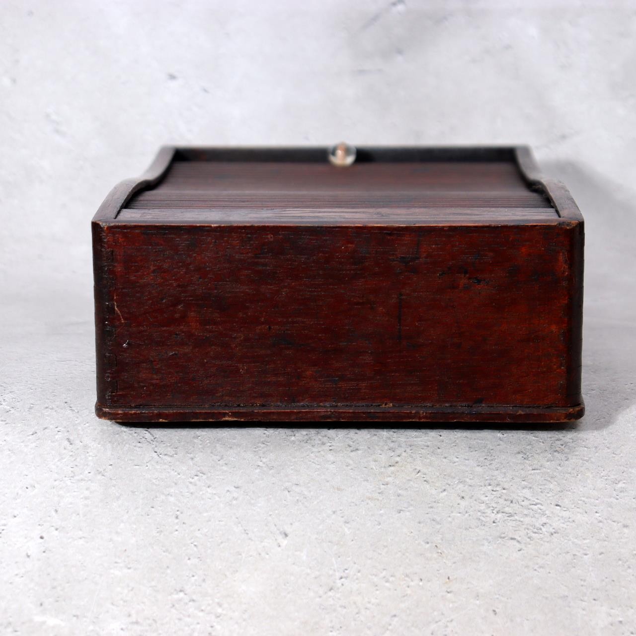 Japanese Vintage Tambour Roll-Top Wooden Box - "Jabara" Slatted Lid Showa Era7