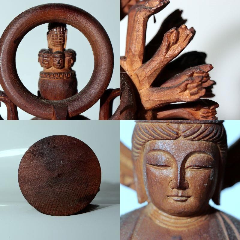 Vintage Japanese Wooden Carved Juichimen Senju Kannon Buddha Statue Glass Case12
