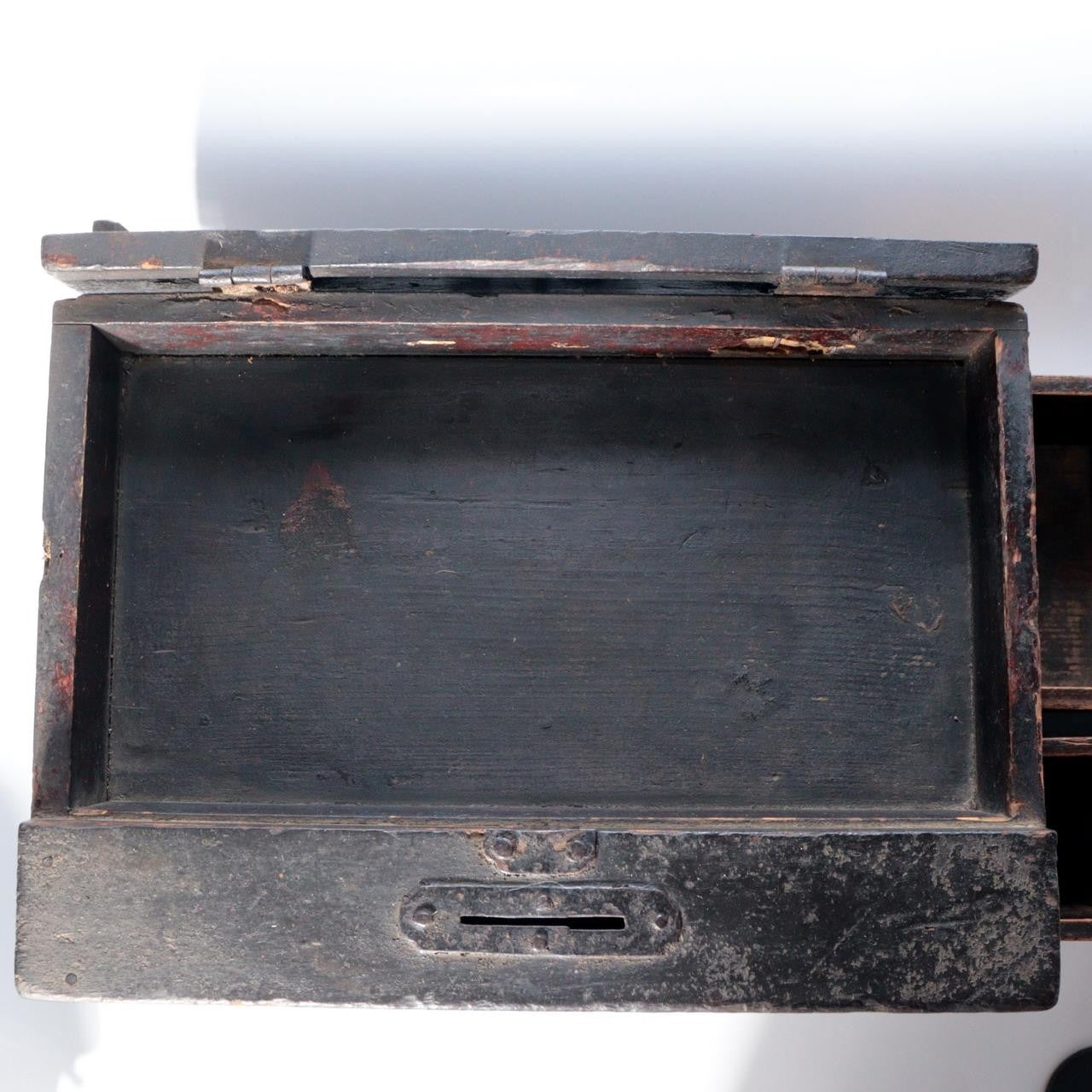 Antique Late Edo Japanese Wooden Black Kake Suzuri Portable Writing Box WO62114