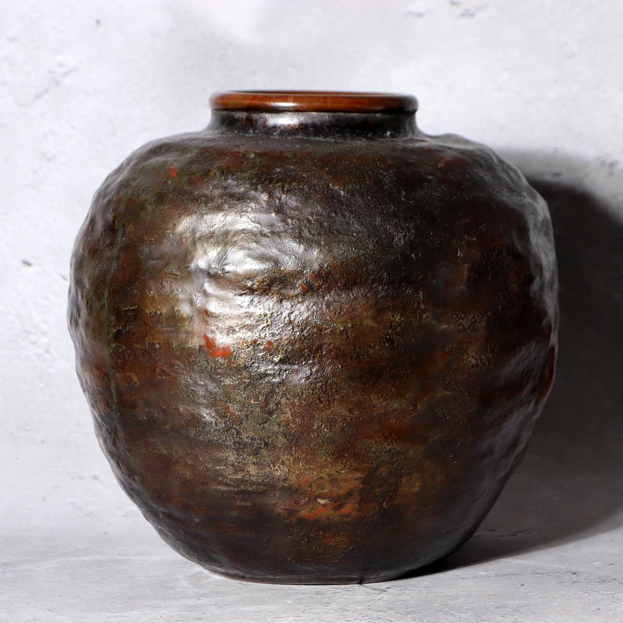 Japanese Mottled Purple Bronze Vase Hanshidou Artisan Signed 16.5cm BV7350