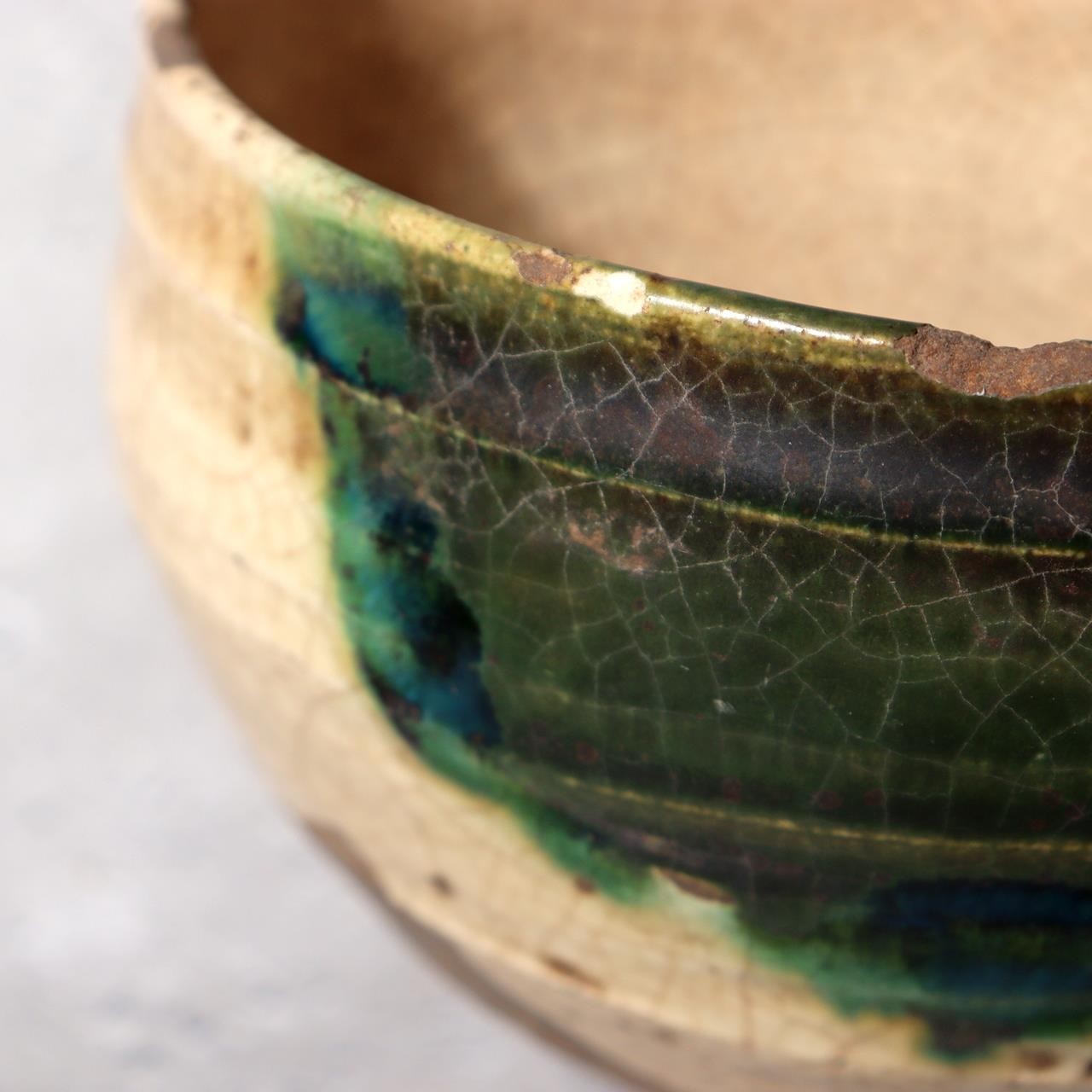Japanese Seto-Oribe Matcha Tea Bowl Emerald Green Crackle Glaze Chawan Sidned14