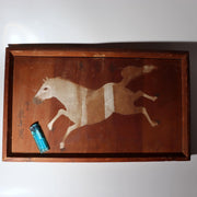 Japanese Antique 20.5in Ema Votive Tablet Horse Painting Wood Shrine Art Temple1