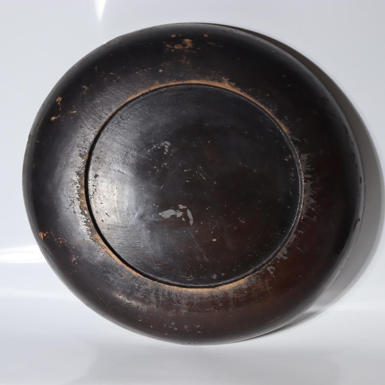 Antique Japanese Aizu Lacquer Round Oval Wooden Serving Tray Warped WO6087