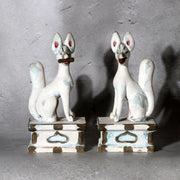 Pair of Vintage Japanese Clay Inari Fox Statues Traditional Gofun Finish Temple5