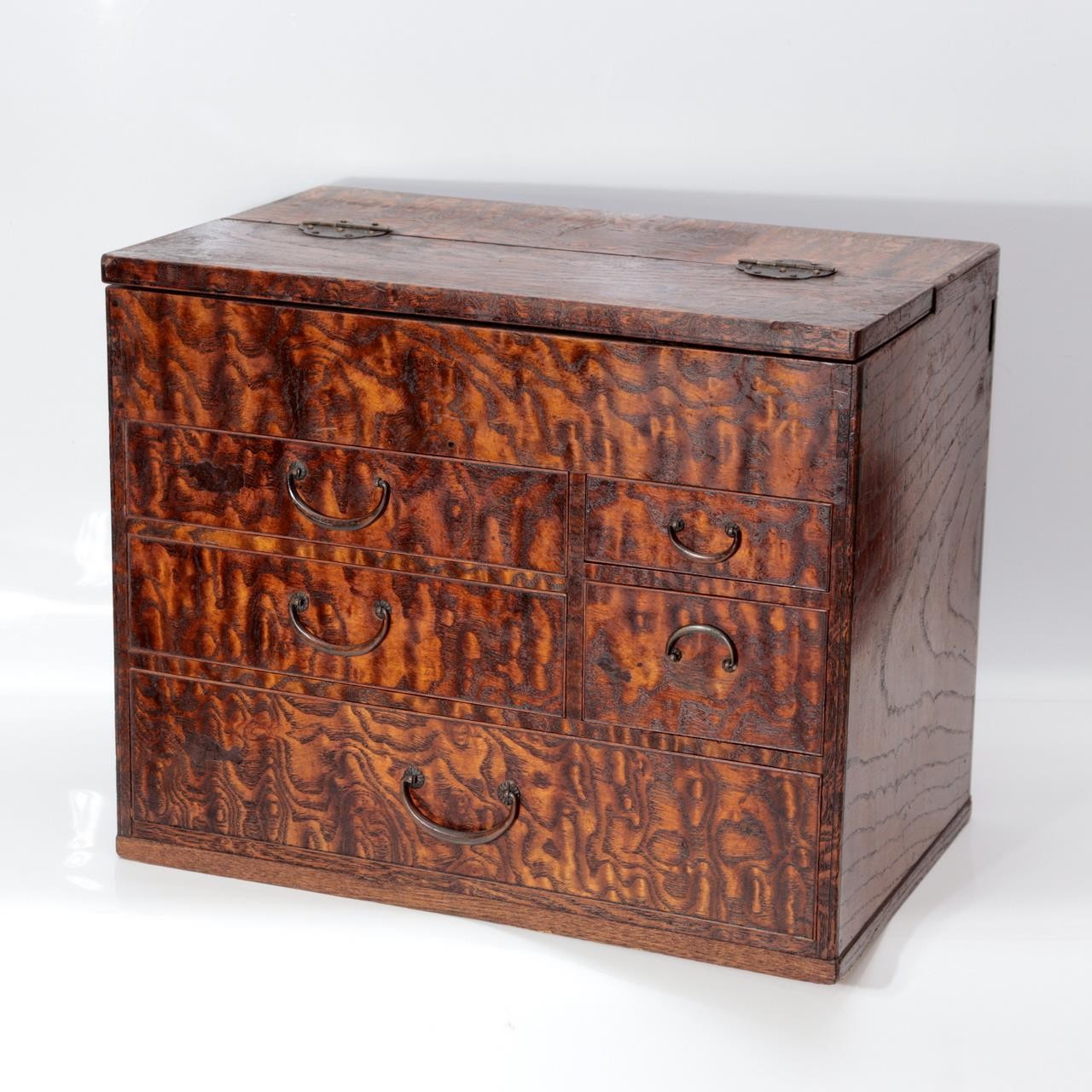 Vintage Japanese Tamo Wood Haribako Sewing Box Figured Grain WO6190