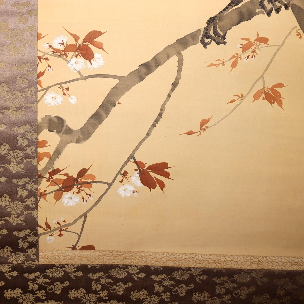 Japanese Scroll Painting Crow Cherry Blossom Full Moon Kato Eishu Silk Box ASO4313