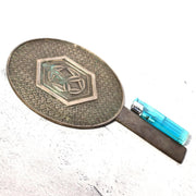 Japanese Antique Bronze Mirror Hand Mirror Bamboo Crest Signed Tenkaichi Edo Era9