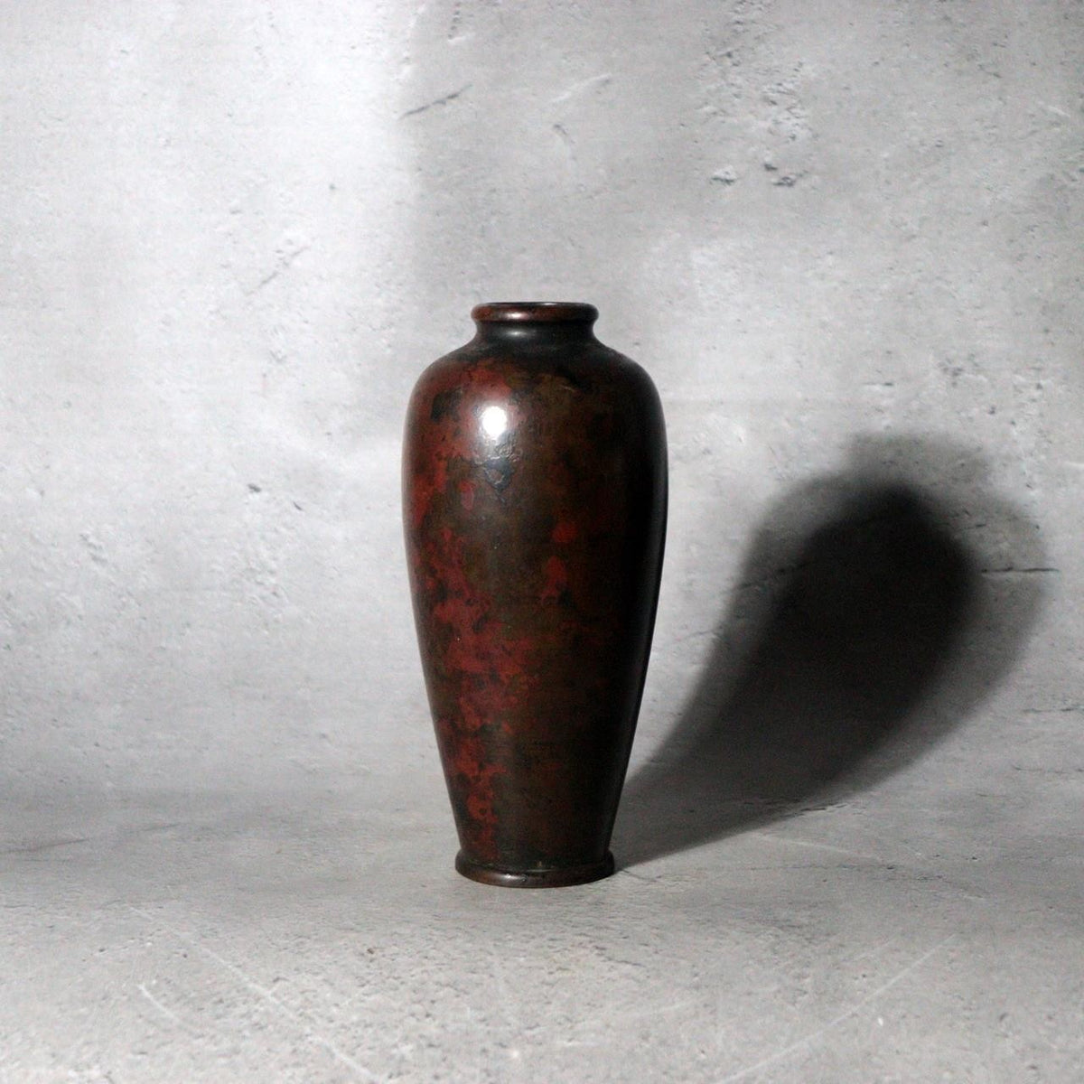 Vintage Japanese Copper Vase Small Mottled Purple Red Patina1