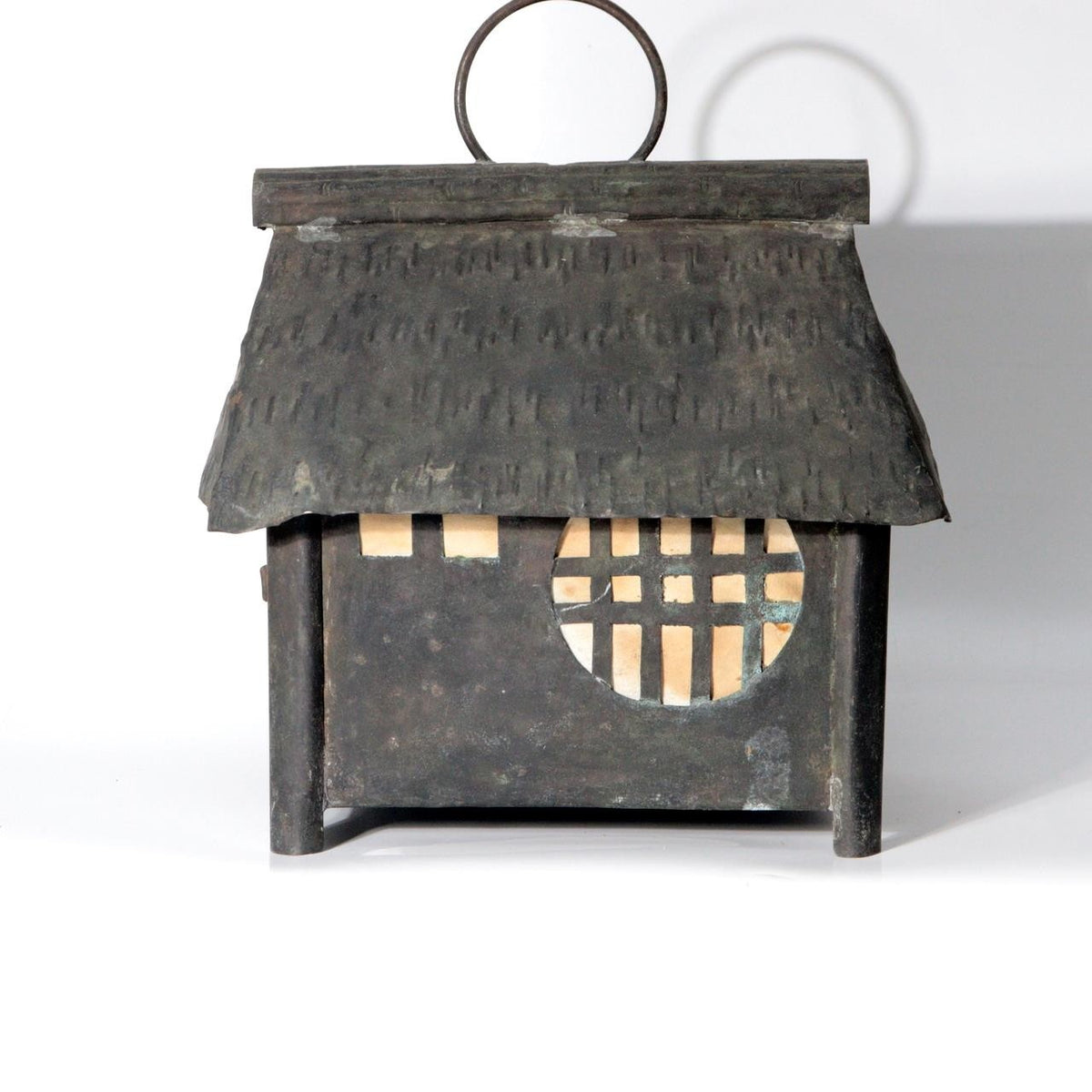 Vintage Japanese Brass Kuzuya Lantern Hanging House Shape Washi Paper2
