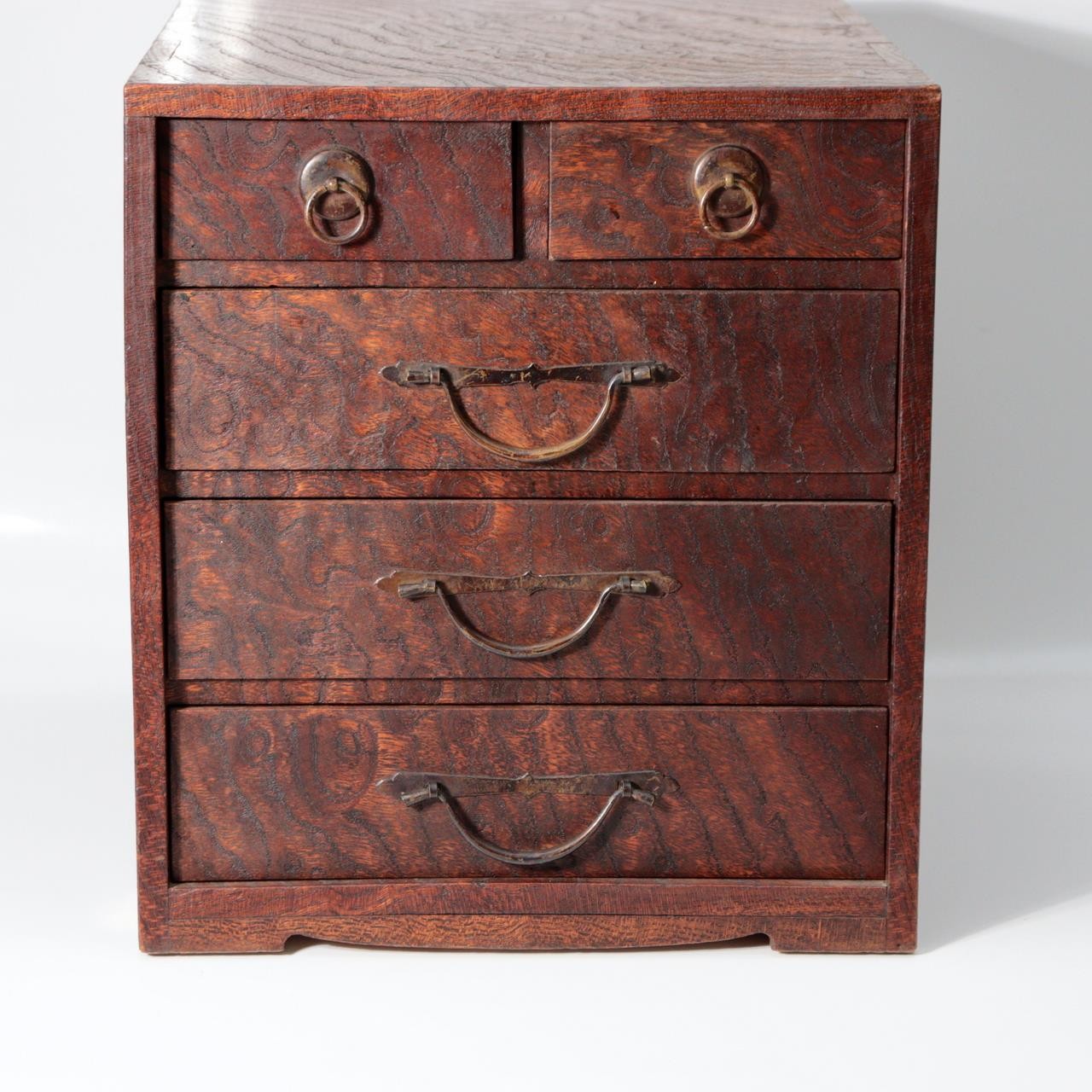 Taisho Showa Japanese Tamamoku Wood Small Chest Ko-dansu Inkstone Drawer WO6304