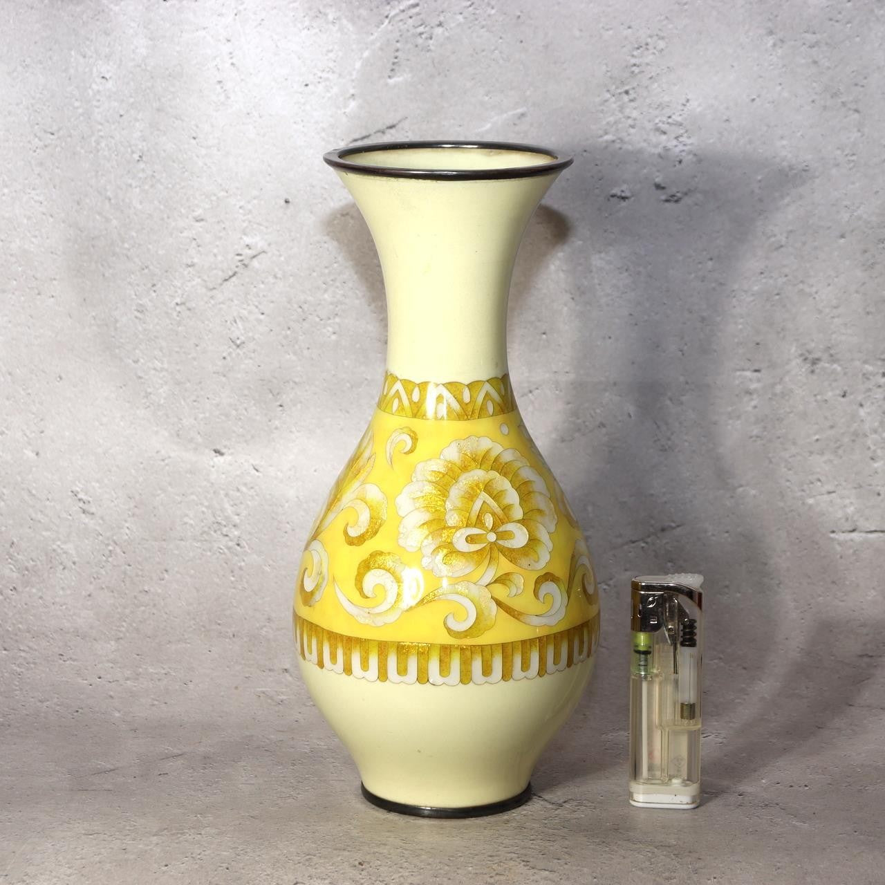 Vintage Japanese Cloisonne Enamel Vase Ota Hiroaki Pure Silver Rim OSV101