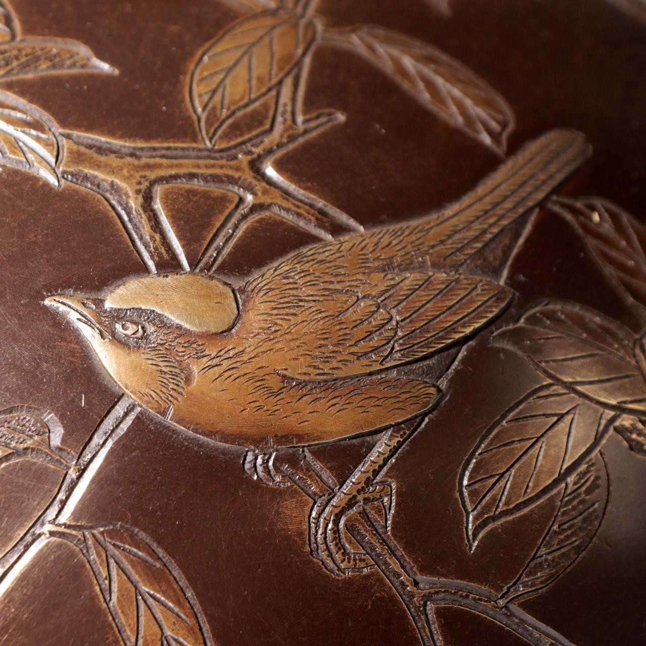 Japanese Bronze Vase by Yoshino Takeji & Takano Shizan Pomegranate Bird Design2
