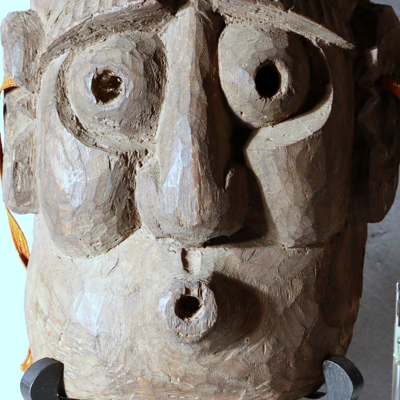 Japanese Antique Wood Carved Mask Usobuki Hyottoko Kyogen Folk Art 23cm11