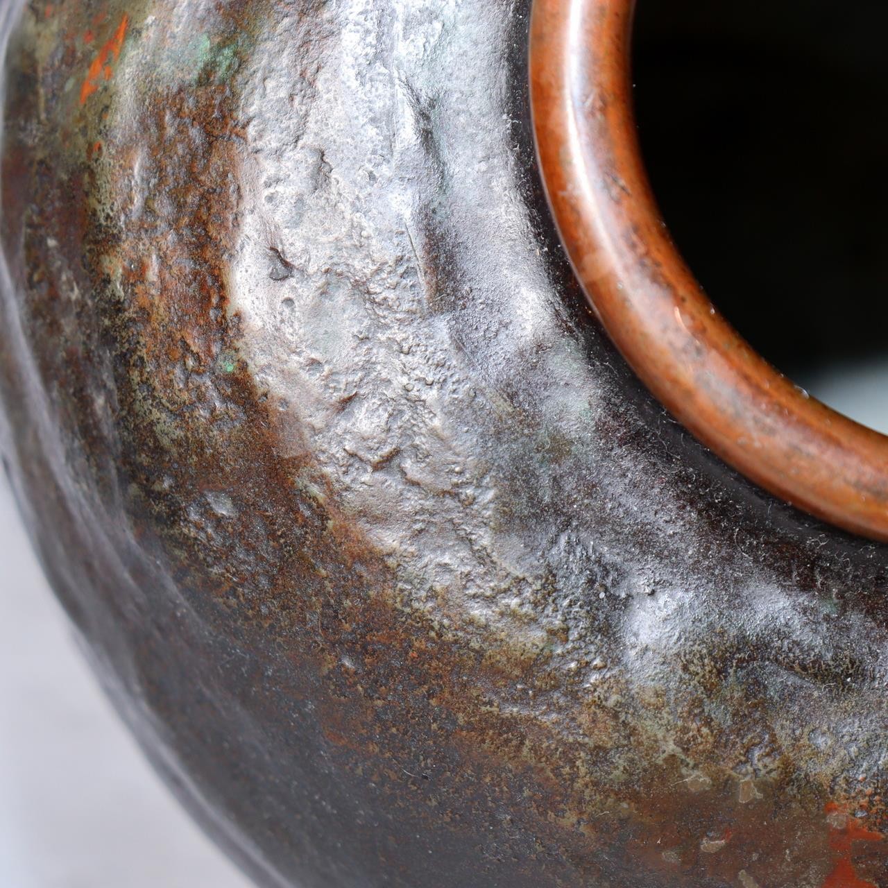 Japanese Mottled Purple Bronze Vase Hanshidou Artisan Signed 16.5cm BV73516