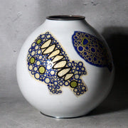 Japanese Cloisonne Enamel Silver Rim Vase Hiroaki Ota Abstract Motif Tomobako8
