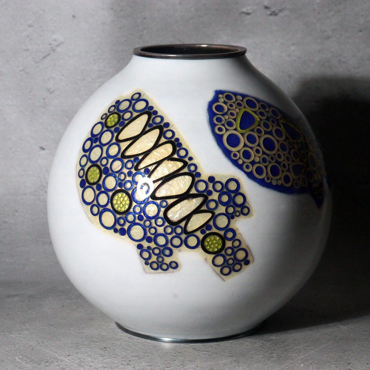 Japanese Cloisonne Enamel Silver Rim Vase Hiroaki Ota Abstract Motif Tomobako8
