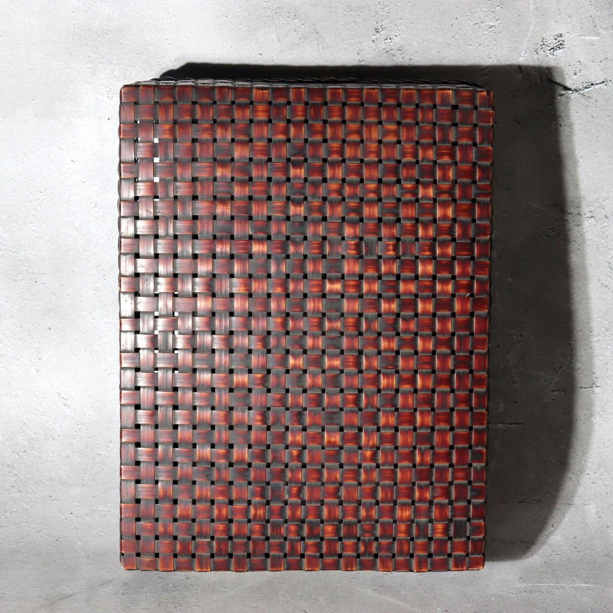 Vintage Japanese Bamboo Woven Rectangular Box Two-Tone Basketry0