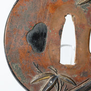 Antique Japanese Copper Gilt Bamboo Motif Tsuba Sword Guard Fukurin Rim STO9012