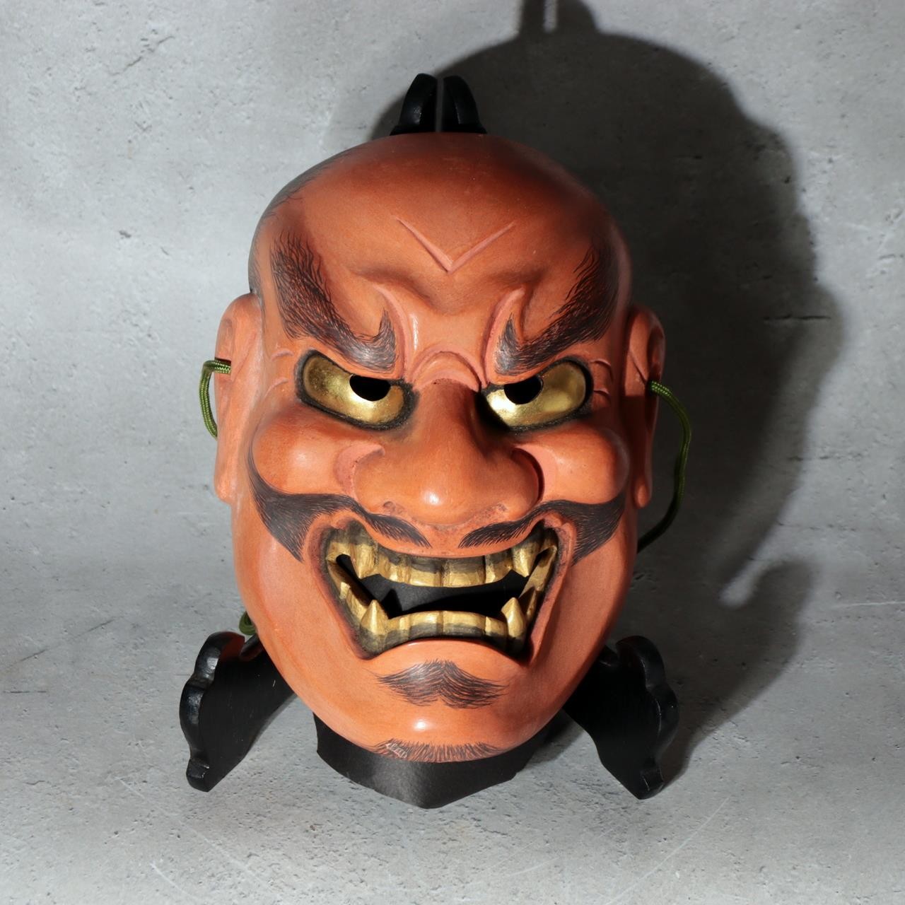 Japanese Wooden Noh Mask Hisomi Demon Male Nagahara Koin Silk Bag MSK5421